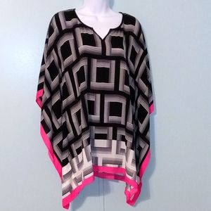 Kaari Blouse Size Small/Medium Free Flowing Asymmetrical‎ Black White Pink